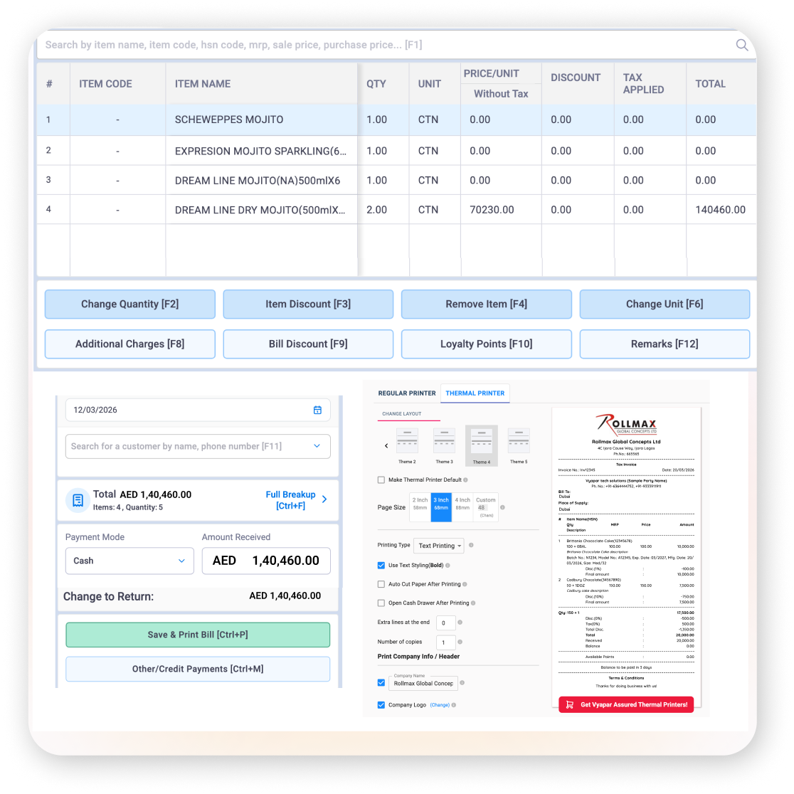 hardware compatible POS billing software UAE