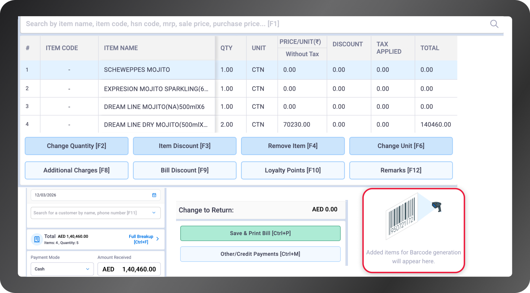 POS billing software dashboard UAE