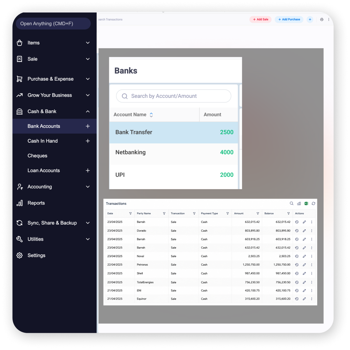 cash bank management oil gas accounting UAE