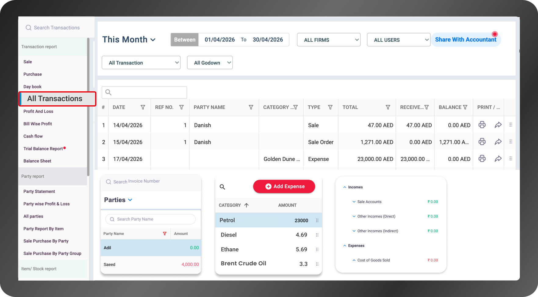 cash flow reports oil gas accounting UAE