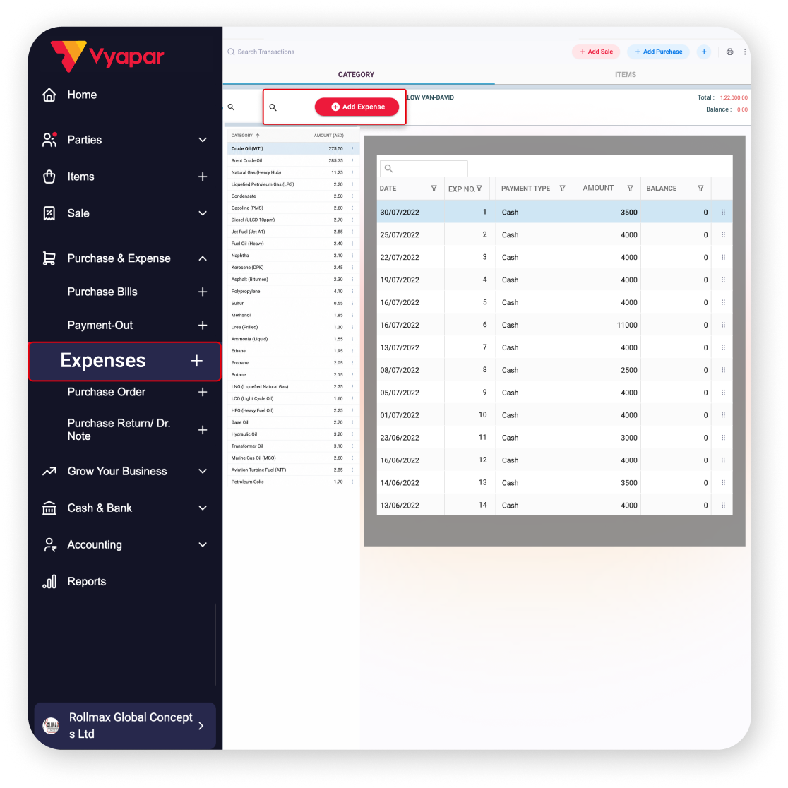income expense tracking oil gas accounting UAE