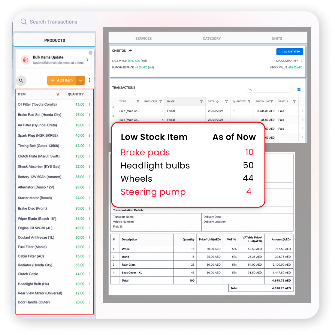 low stock alerts reorder spare parts inventory UAE