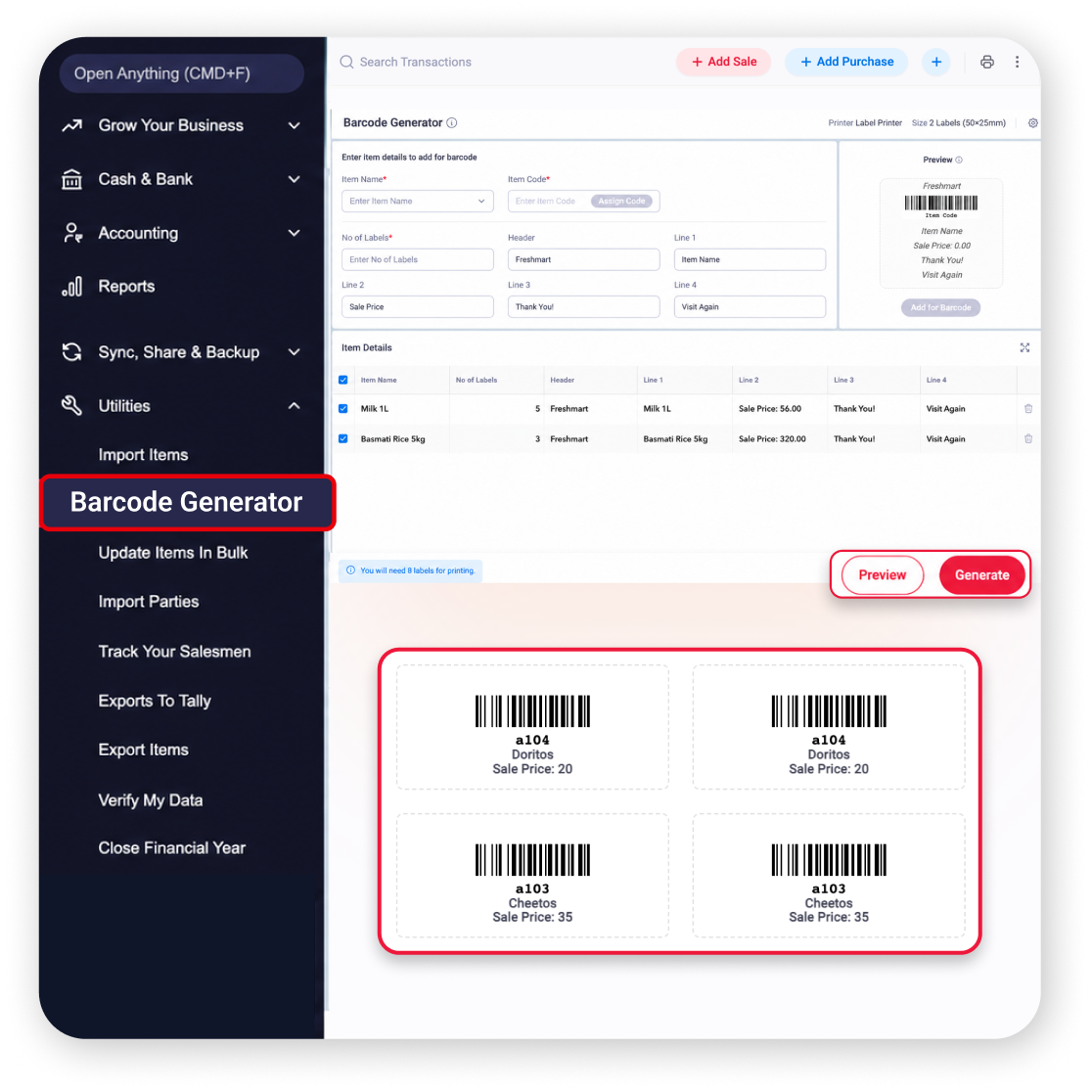 bulk barcode generation printing UAE