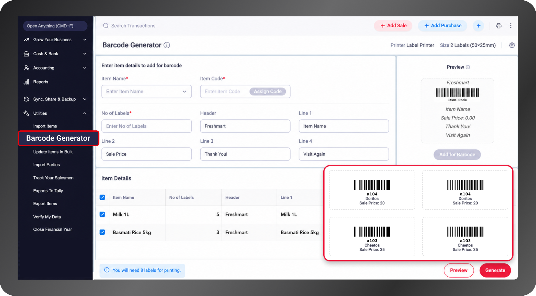 bulk barcode generation printing UAE