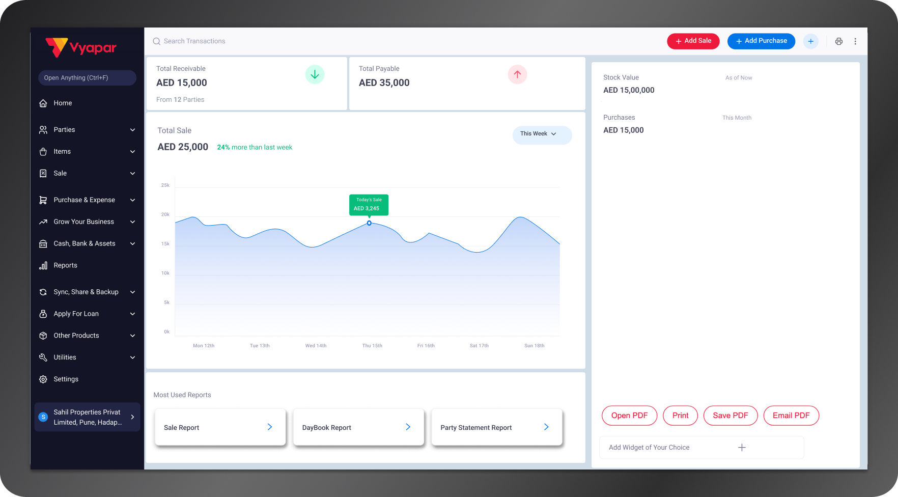 business dashboard financial advisors UAE