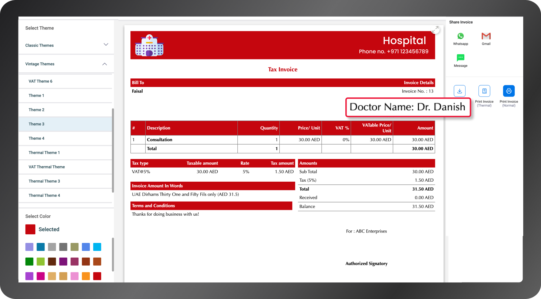 doctor-wise billing hospital UAE