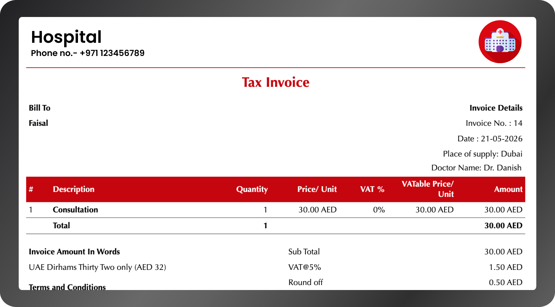 OPD IPD billing hospital UAE