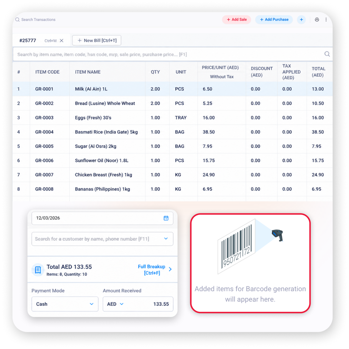 quick barcode billing software UAE
