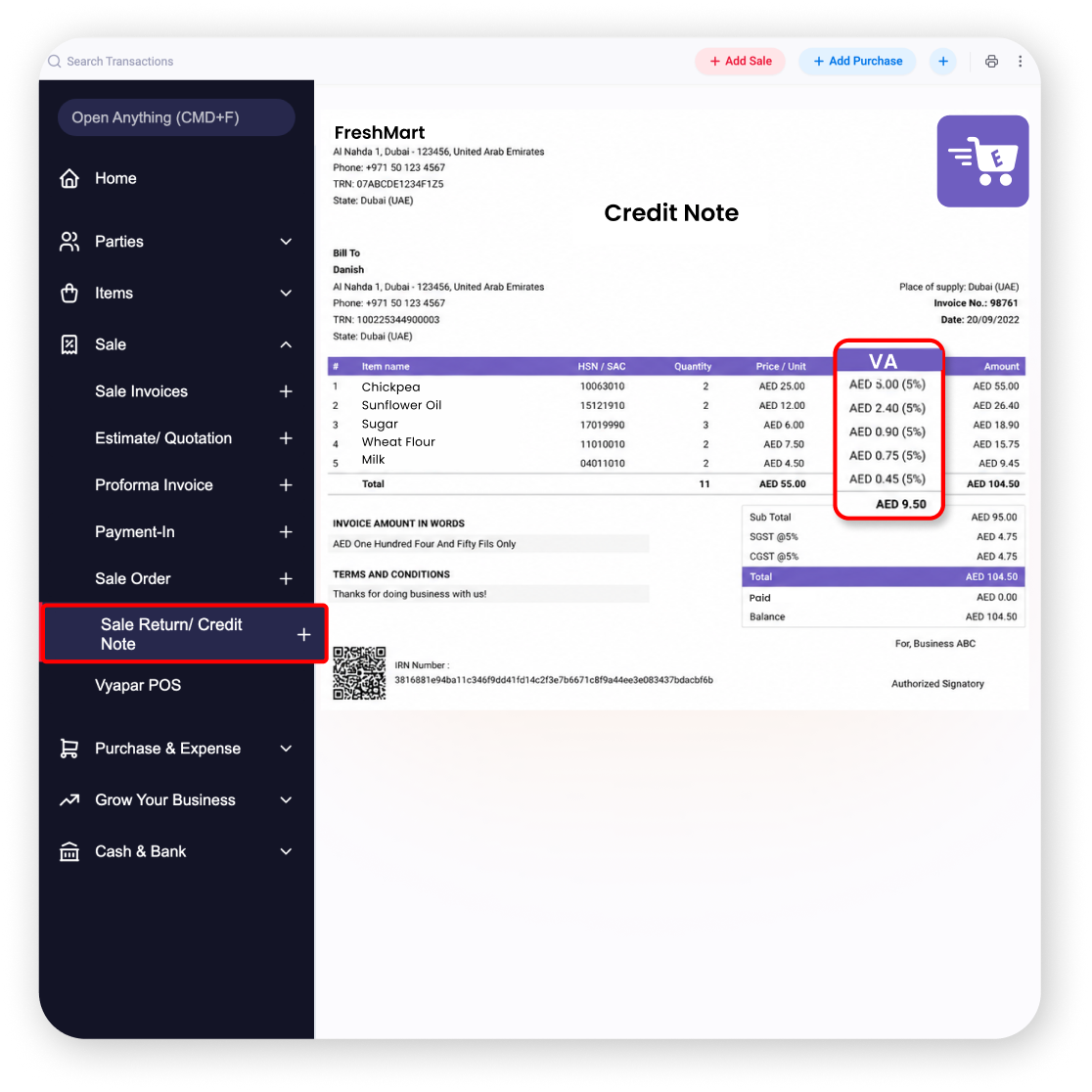return exchange processing barcode billing UAE