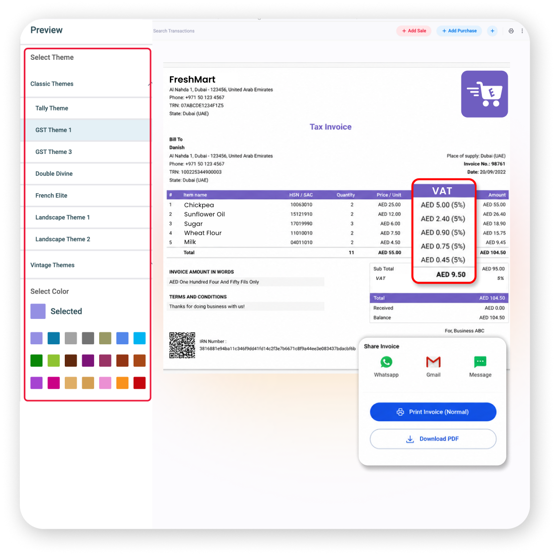 VAT compliant barcode billing software UAE