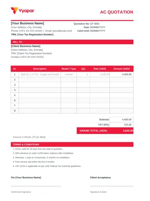 AC Quotation Format in Excel