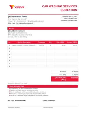 Car Washing Quotation Format in Word