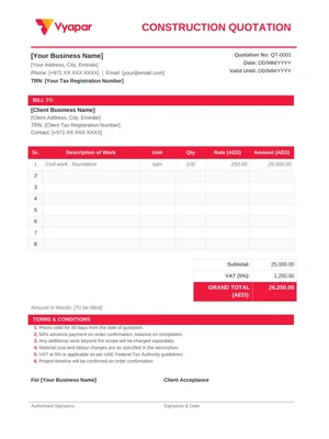 Construction Quotation Format in Word