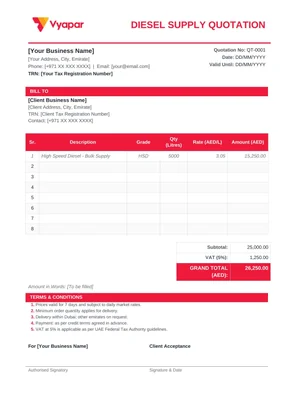Diesel Quotation Format in Word