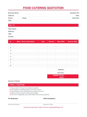 Food Catering Quotation Format in PDF