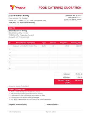 Food Catering Quotation Format in Word