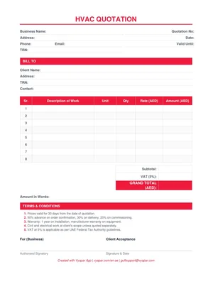 HVAC Quotation Format in PDF