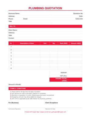 Plumbing Quotation Format in PDF