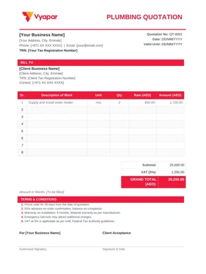 Plumbing Quotation Format in Word