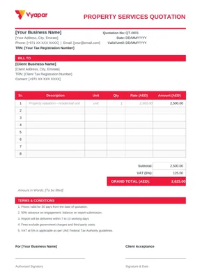 Property Quotation Format in Excel