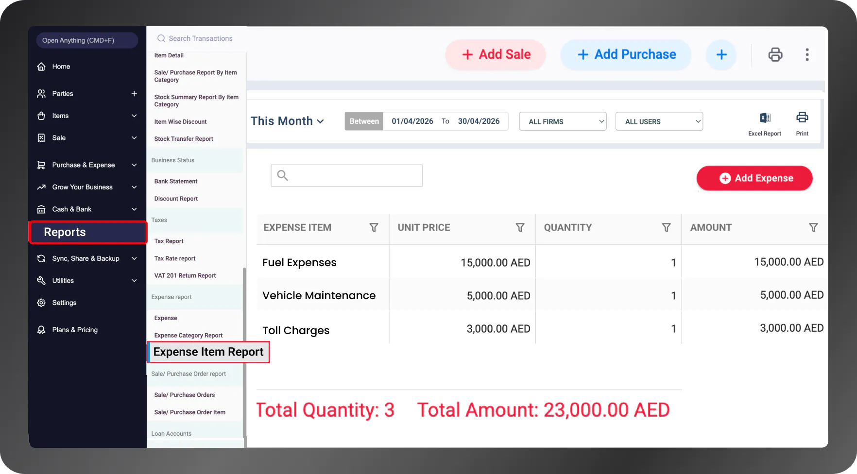 logistics accounting software dashboard UAE